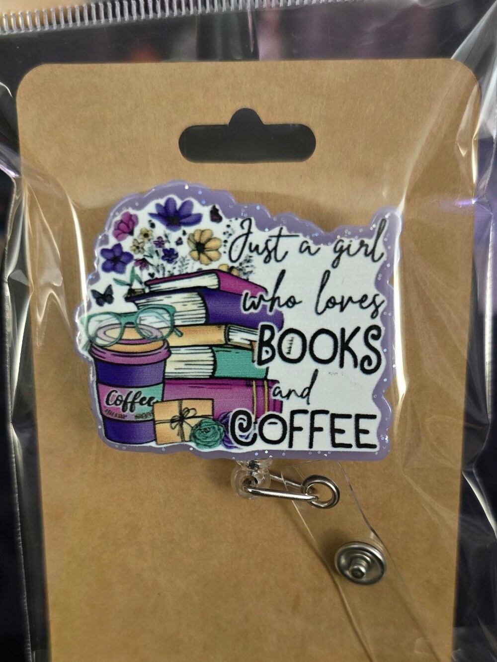 "Girl Who Loves Books and Coffee" Novelty Badge Reel - Retractable ID Holder